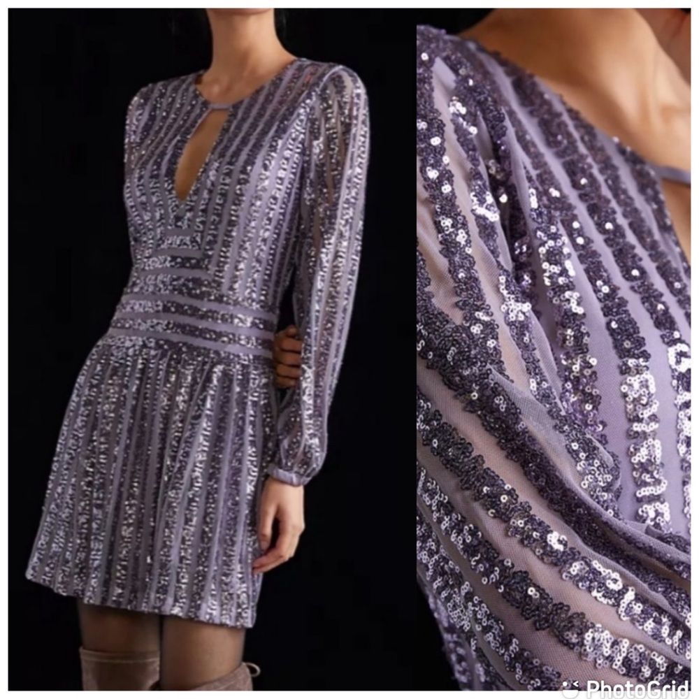 NEW Anthropologie Sequined Open Back Mini Dress Purple Size 2